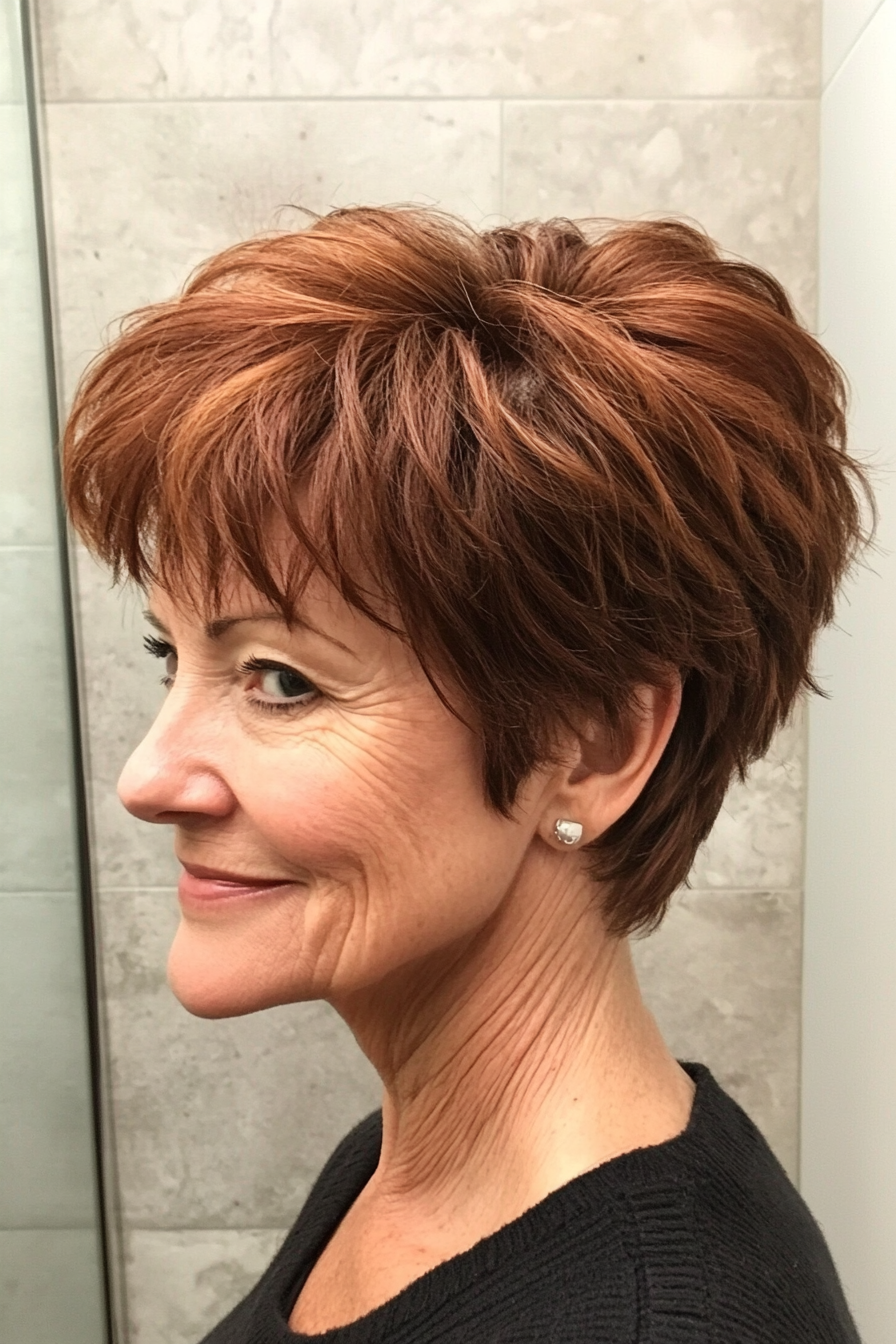 4. Textured Pixie in Deep Auburn (Pixie Haircuts For Women Over 60) - Pixie Haircuts For Women Over 60