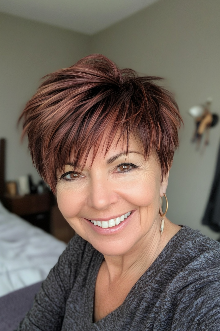 9. Choppy Pixie in Soft Mahogany (Pixie Haircuts For Women Over 60) - Pixie Haircuts For Women Over 60
