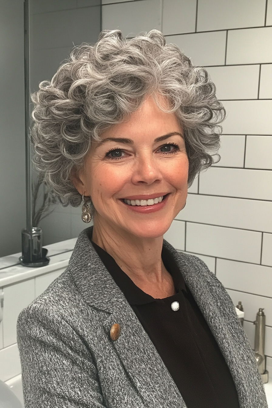 10. Curly Pixie in Salt and Pepper (Pixie Haircuts For Women Over 60) - Pixie Haircuts For Women Over 60