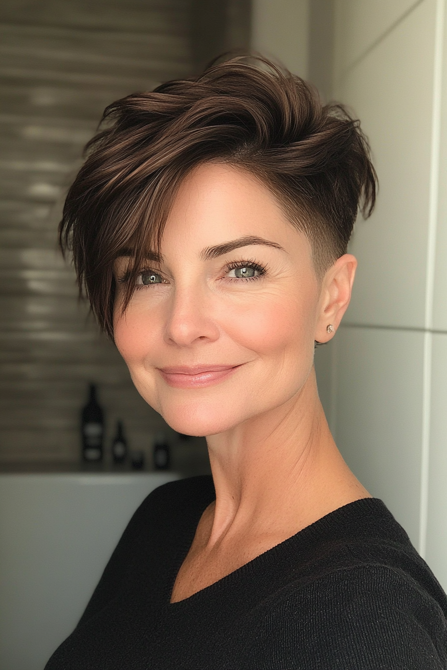 11. Undercut Pixie in Dark Cocoa (Pixie Haircuts For Women Over 60) - Pixie Haircuts For Women Over 60
