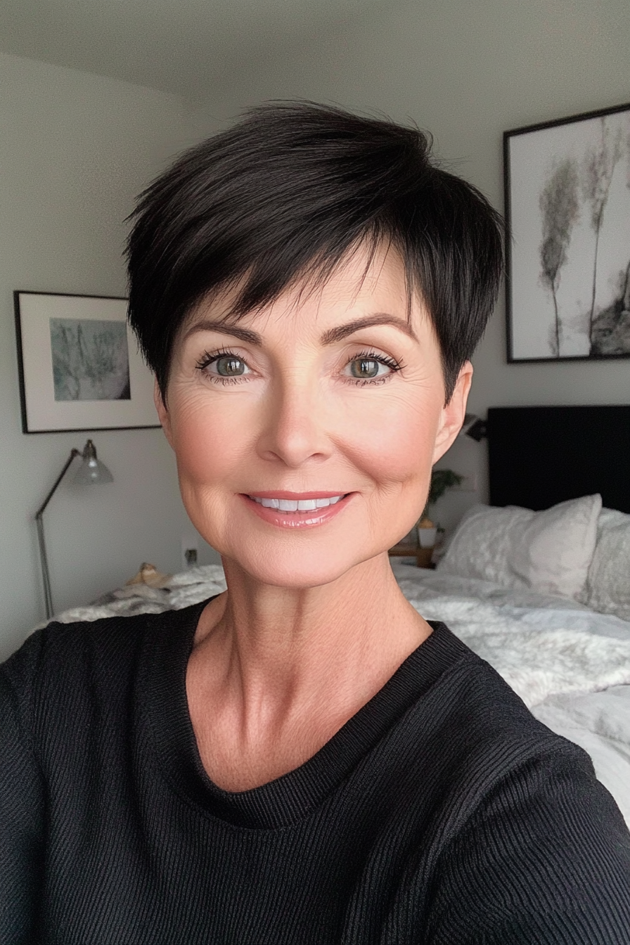 14. Straight-Edge Pixie in Soft Black (Pixie Haircuts For Women Over 60) - Pixie Haircuts For Women Over 60