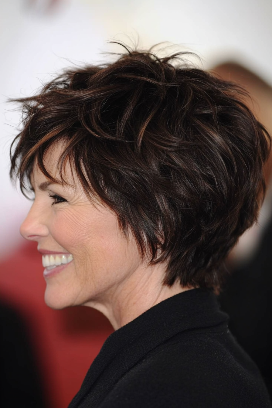 15. Shaggy Pixie in Dark Chestnut (Pixie Haircuts For Women Over 60) - Pixie Haircuts For Women Over 60