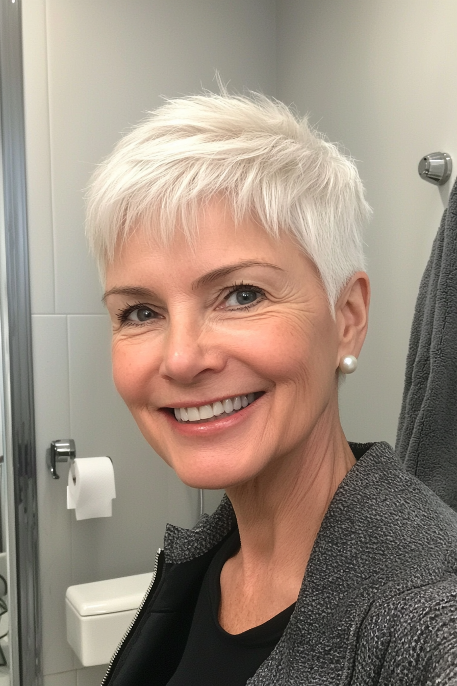 16. Short Pixie with Pearl White (Pixie Haircuts For Women Over 60) - Pixie Haircuts For Women Over 60