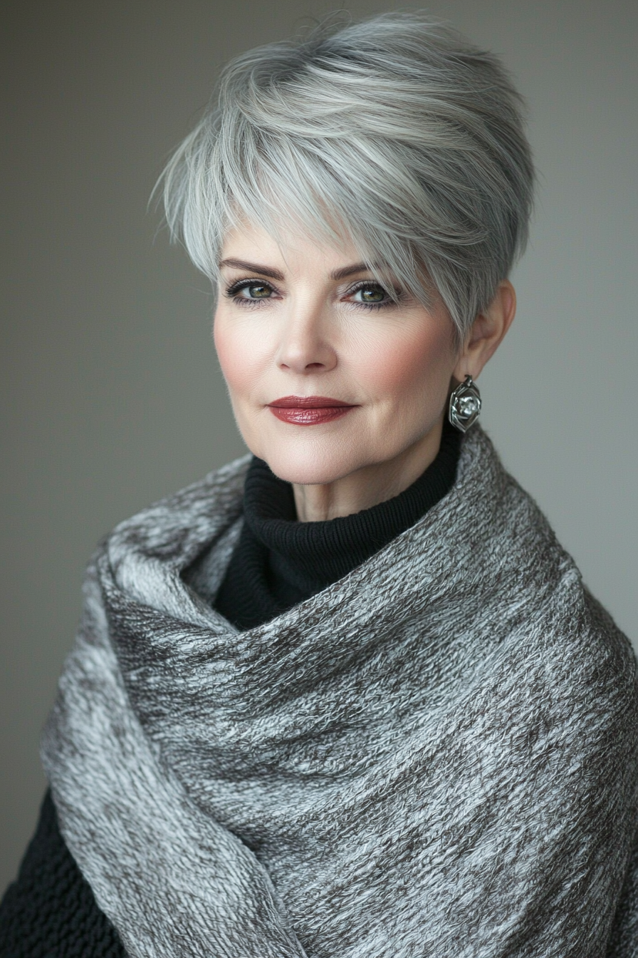 20. Long Top Pixie in Smoky Gray (Pixie Haircuts For Women Over 60) - Pixie Haircuts For Women Over 60