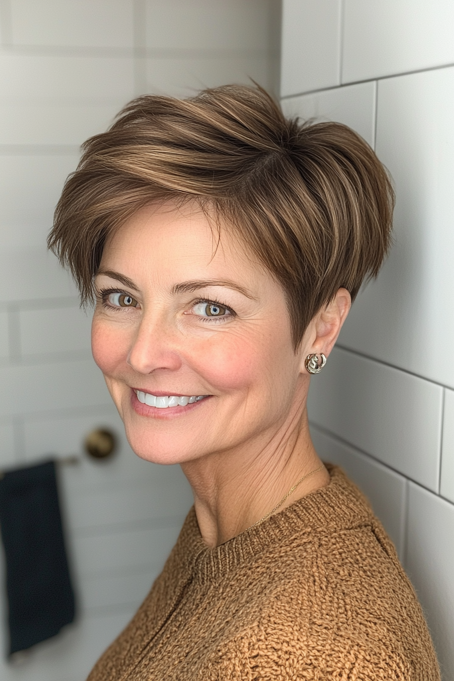 21. Blunt Cut Pixie in Earthy Brown (Pixie Haircuts For Women Over 60) - Pixie Haircuts For Women Over 60