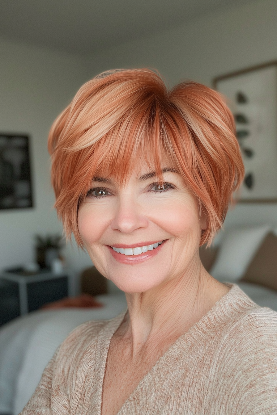 22. Fringed Pixie in Soft Copper (Pixie Haircuts For Women Over 60) - Pixie Haircuts For Women Over 60
