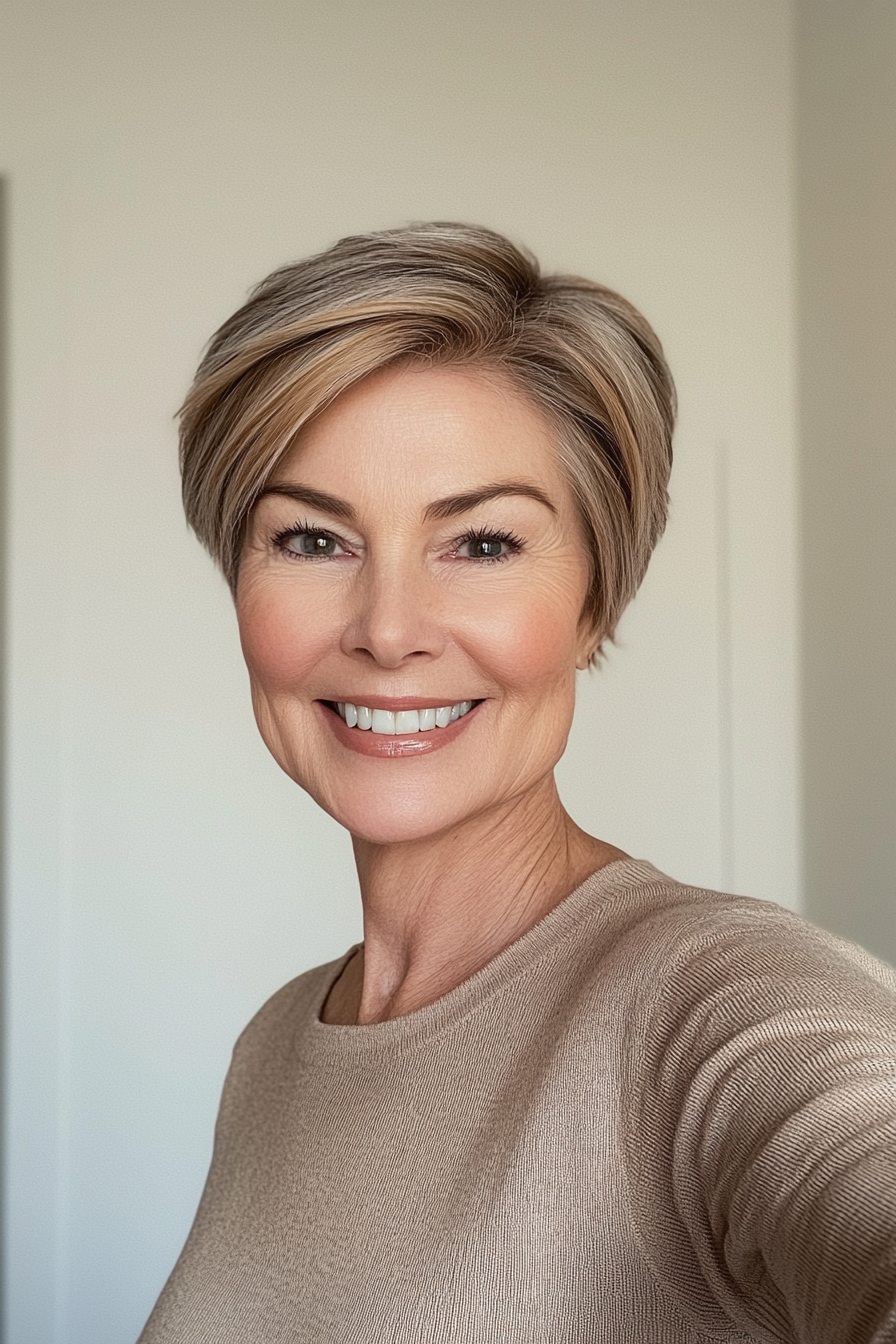 28. Almond Highlighted Pixie (Pixie Haircuts For Women Over 60) - Pixie Haircuts For Women Over 60