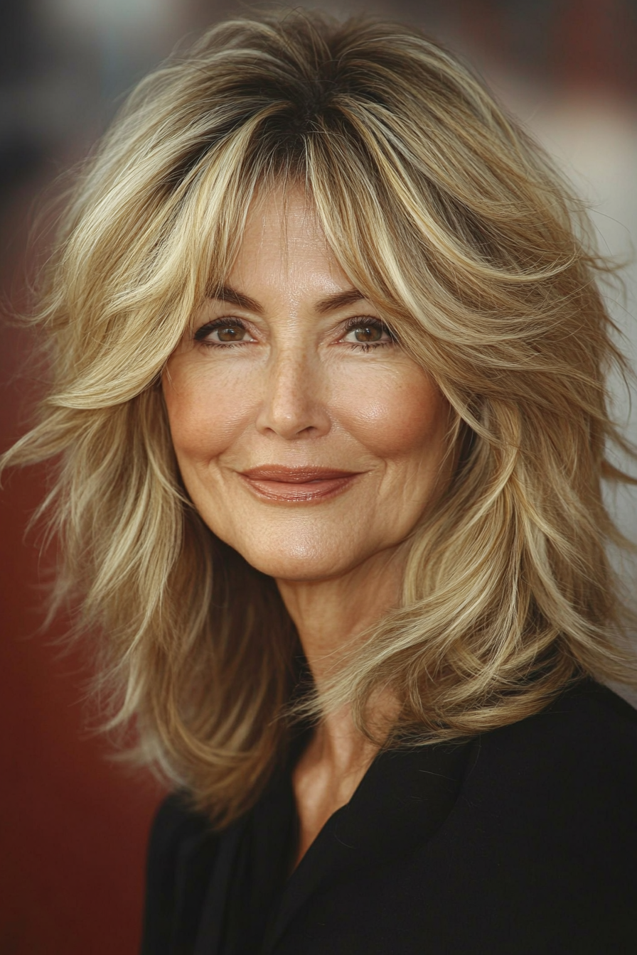 2. Golden Blonde Layered Shag (Shaggy Hairstyles For Older Women) - Shaggy Hairstyles For Older Women