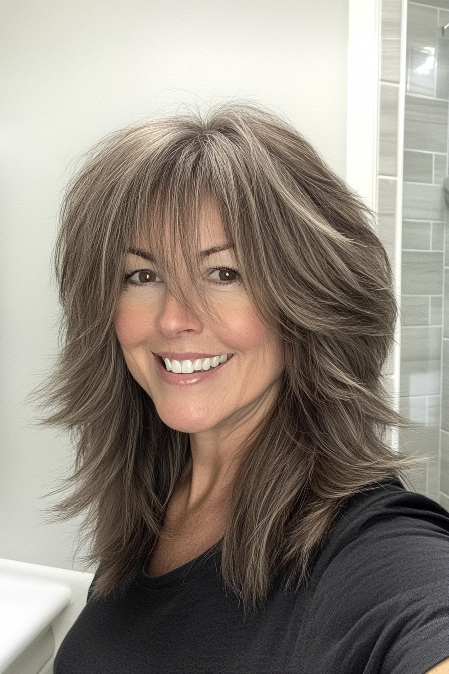 3. Ash Brown Textured Shag (Shaggy Hairstyles For Older Women) - Shaggy Hairstyles For Older Women