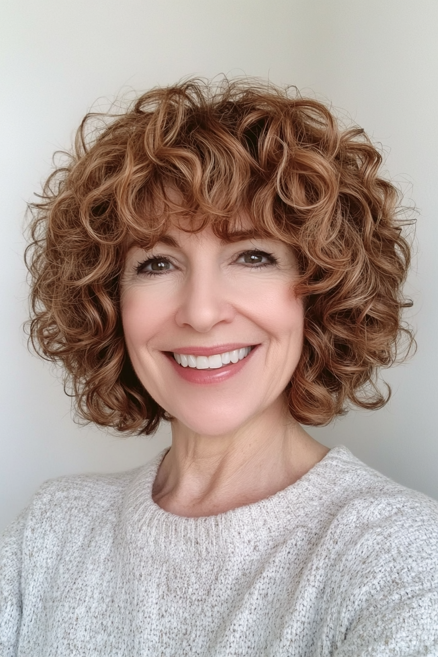 5. Chestnut Curly Shag (Shaggy Hairstyles For Older Women) - Shaggy Hairstyles For Older Women