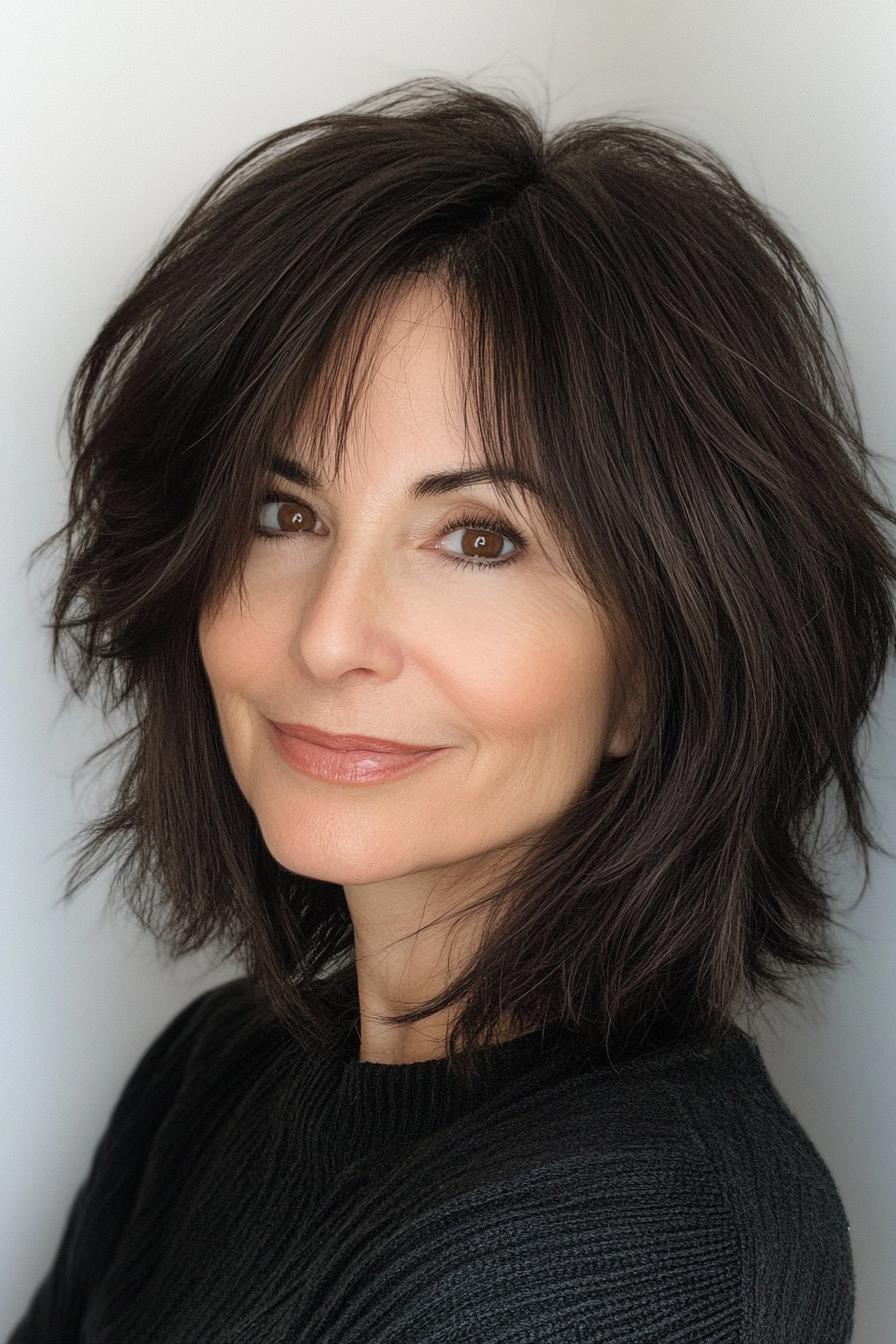 6. Dark Brunette Shaggy Bob (Shaggy Hairstyles For Older Women) - Shaggy Hairstyles For Older Women