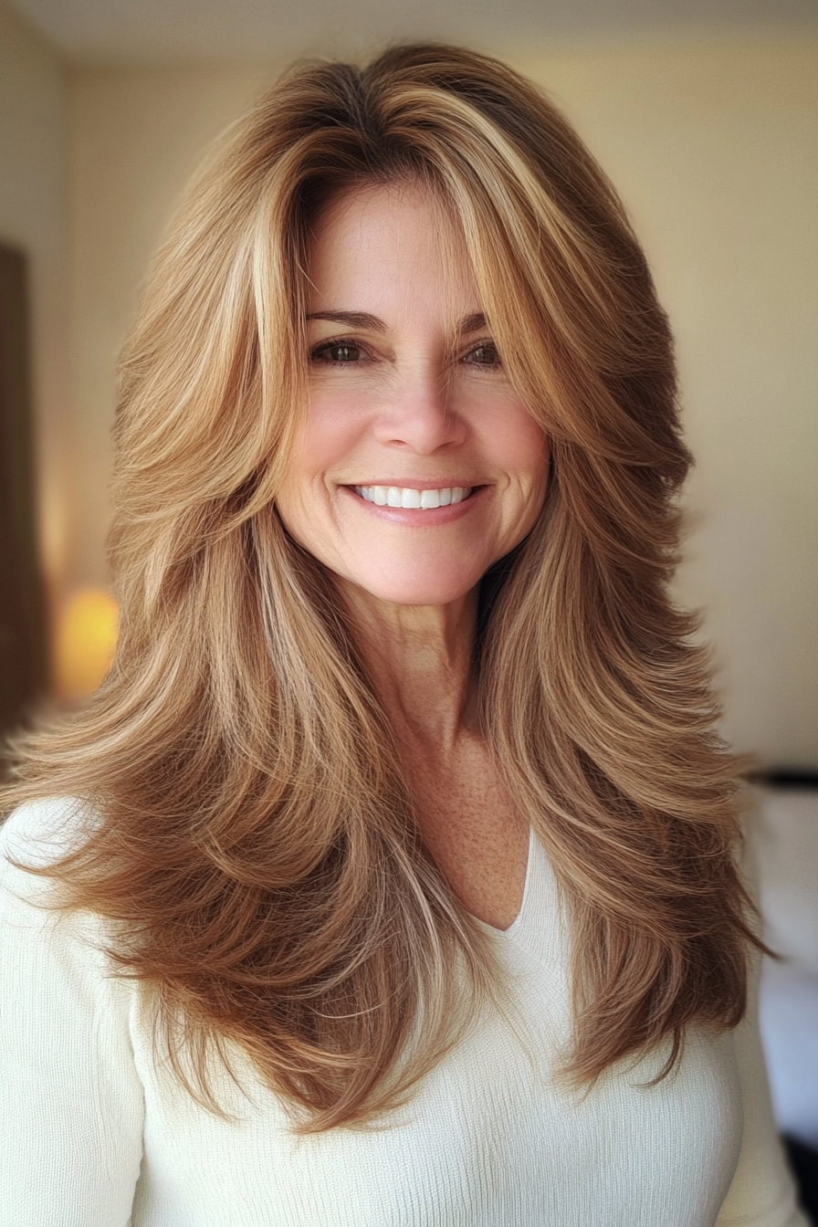 9. Soft Caramel Long Shag (Shaggy Hairstyles For Older Women) - Shaggy Hairstyles For Older Women