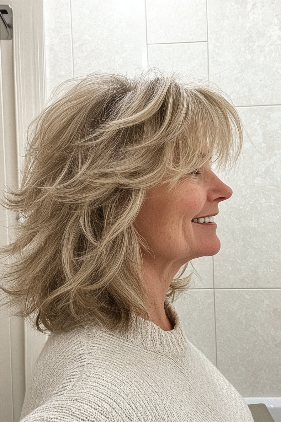 11. Sandy Blonde Fringe Shag (Shaggy Hairstyles For Older Women) - Shaggy Hairstyles For Older Women