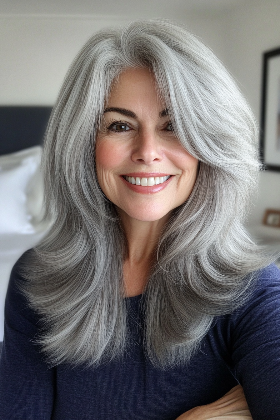 16. Pewter Layered Shag (Shaggy Hairstyles For Older Women) - Shaggy Hairstyles For Older Women