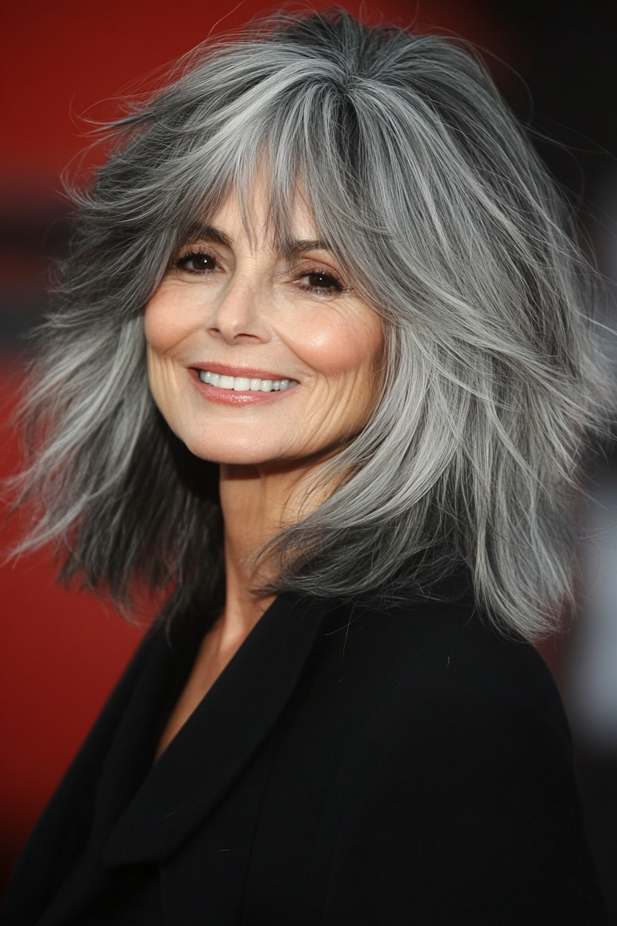 18. Dark Gray Voluminous Shag (Shaggy Hairstyles For Older Women) - Shaggy Hairstyles For Older Women