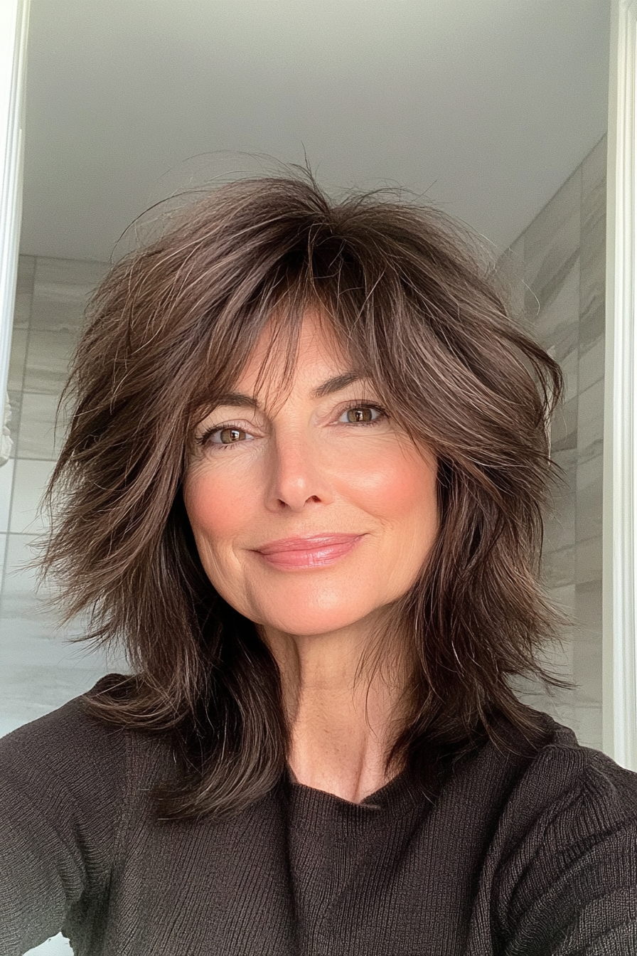 24. Mocha Brown Tapered Shag (Shaggy Hairstyles For Older Women) - Shaggy Hairstyles For Older Women