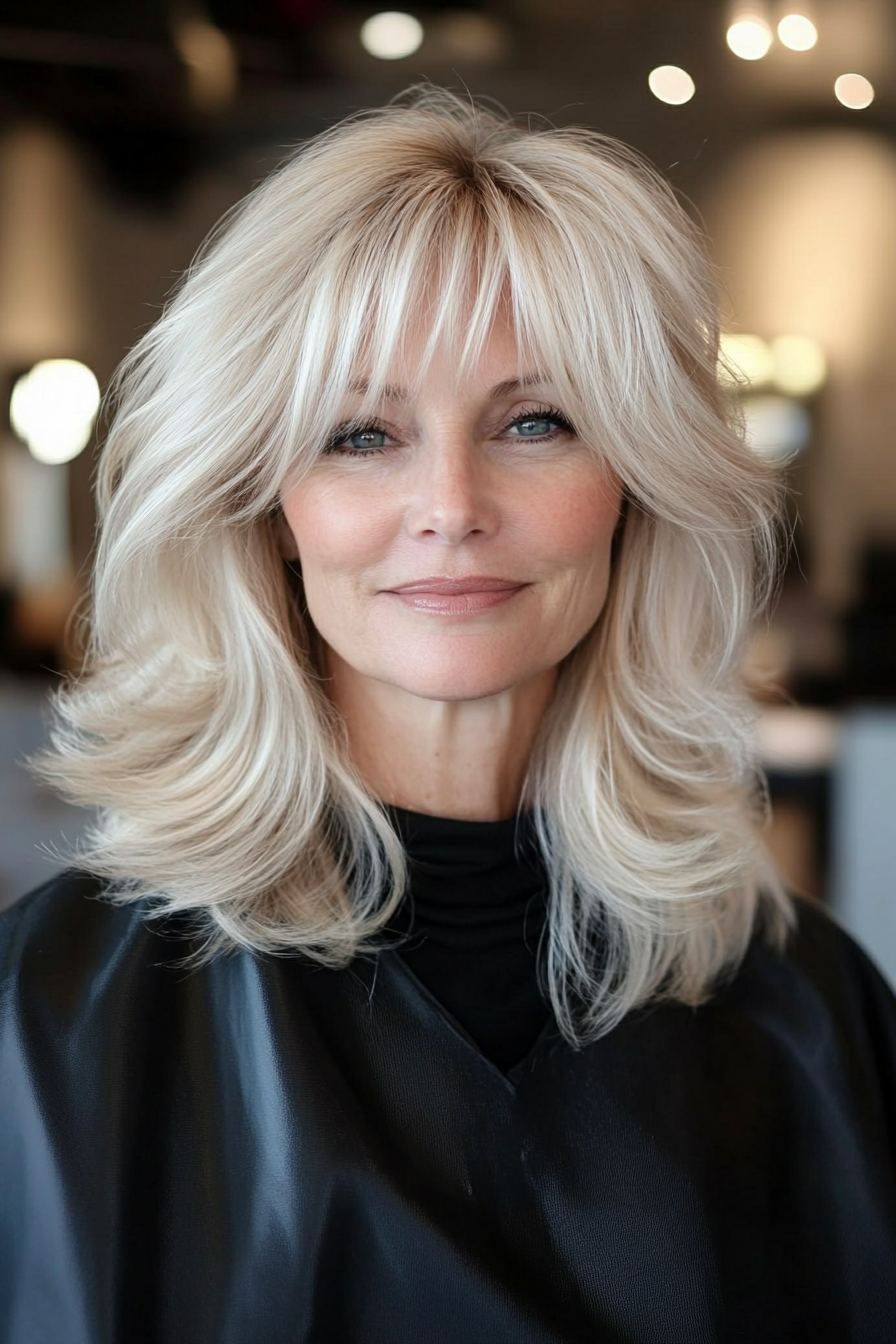 26. Icy Blonde Layered Shag (Shaggy Hairstyles For Older Women) - Shaggy Hairstyles For Older Women