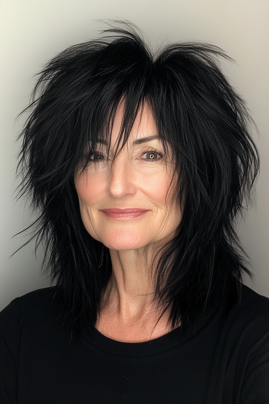 27. Rich Black Shaggy Lob (Shaggy Hairstyles For Older Women) - Shaggy Hairstyles For Older Women