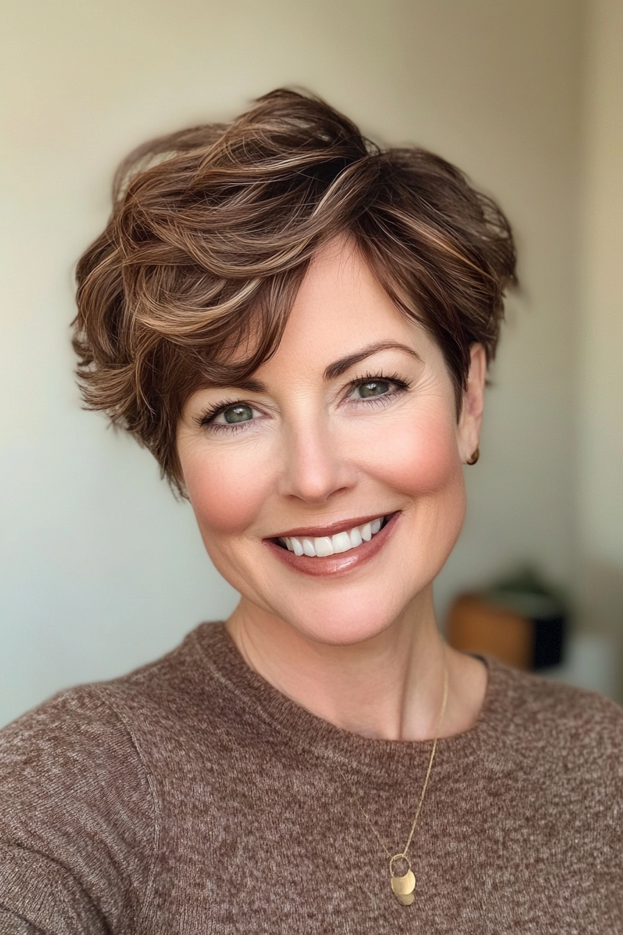 21. Wavy Pixie in Chocolate Brown (Short Pixie Hairstyles For Women Over 50) - Short Pixie Hairstyles For Women Over 50