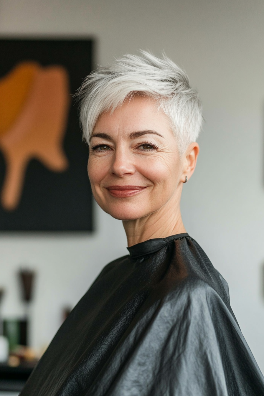 22. Undercut Pixie in Cool Silver (Short Pixie Hairstyles For Women Over 50) - Short Pixie Hairstyles For Women Over 50