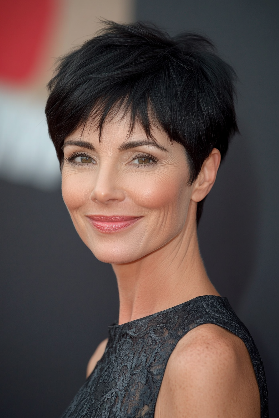25. Classic Tapered Pixie in Natural Black (Short Pixie Hairstyles For Women Over 50) - Short Pixie Hairstyles For Women Over 50