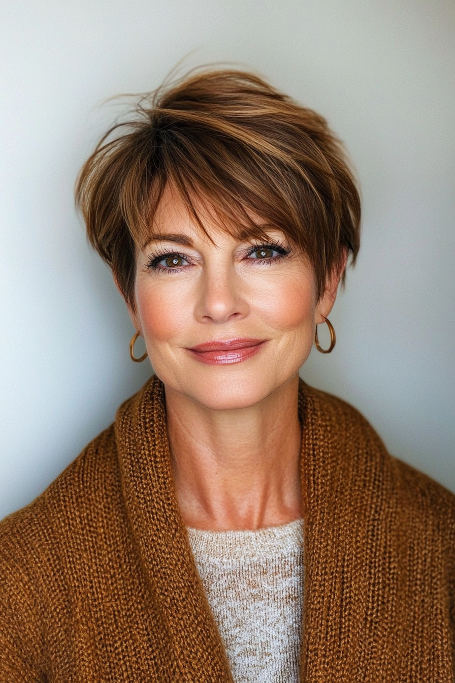 27. Cropped Pixie in Light Chestnut (Short Pixie Hairstyles For Women Over 50) - Short Pixie Hairstyles For Women Over 50