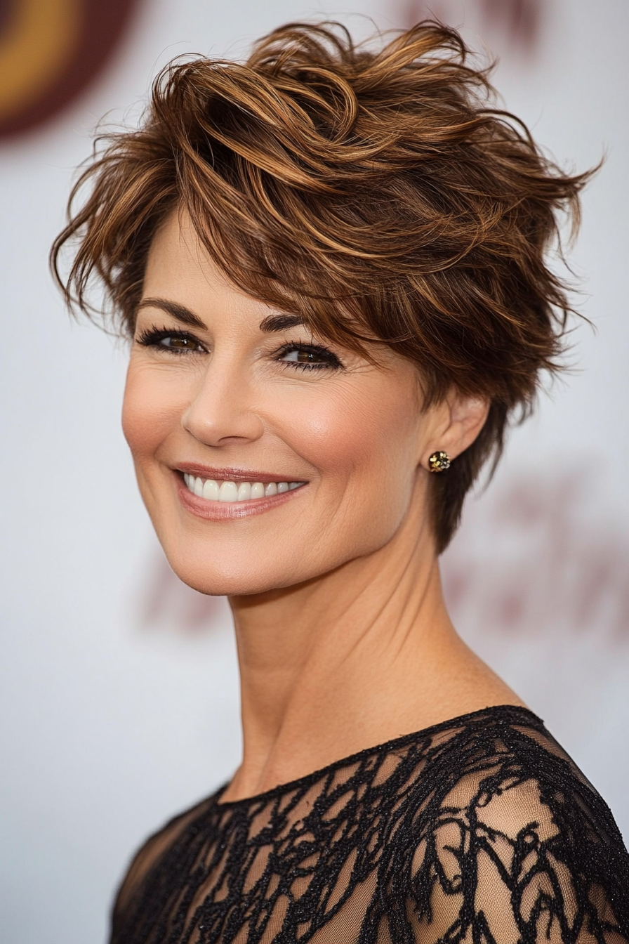 4. Textured Pixie in Warm Chestnut (Short Pixie Hairstyles For Women Over 50) - Short Pixie Hairstyles For Women Over 50