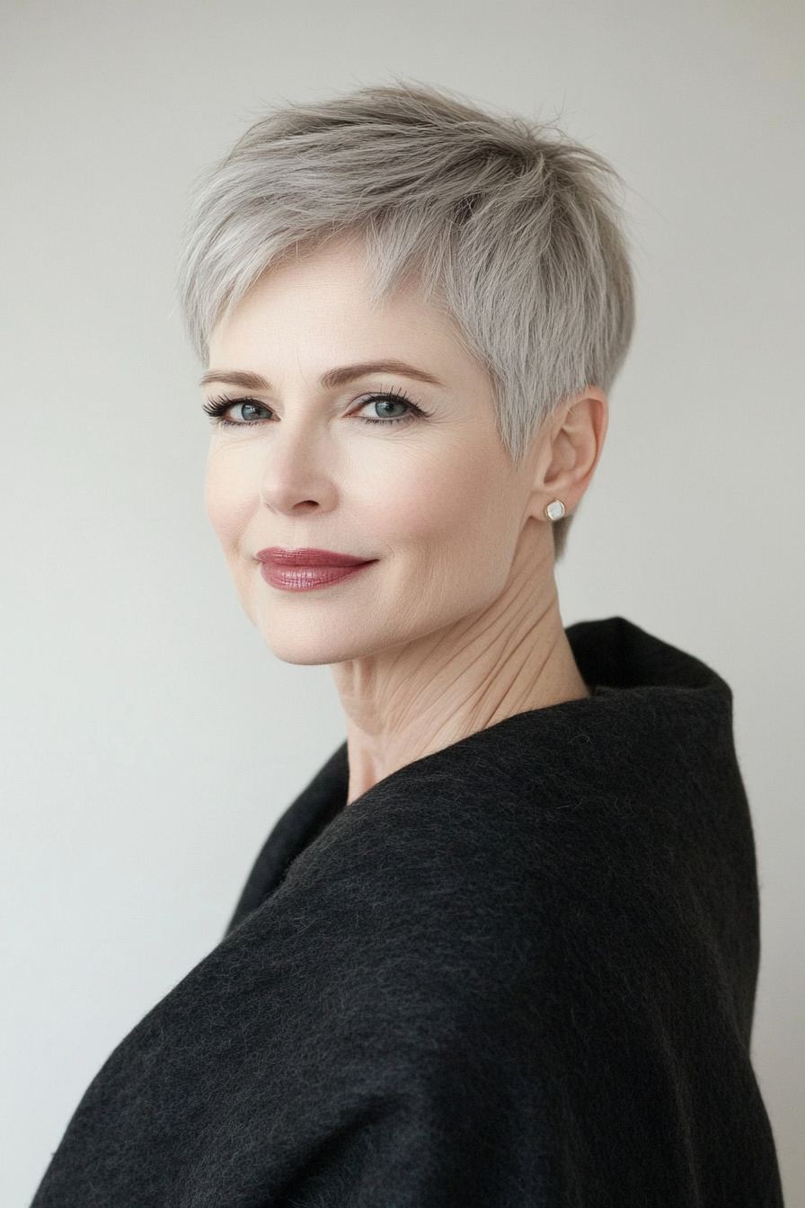 6. Choppy Pixie in Light Gray (Short Pixie Hairstyles For Women Over 50) - Short Pixie Hairstyles For Women Over 50