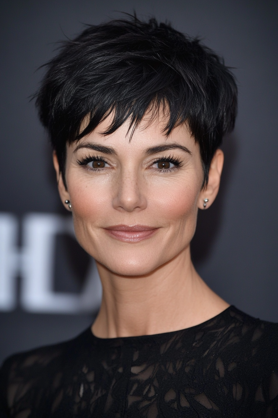 8. Voluminous Pixie in Soft Black (Short Pixie Hairstyles For Women Over 50) - Short Pixie Hairstyles For Women Over 50