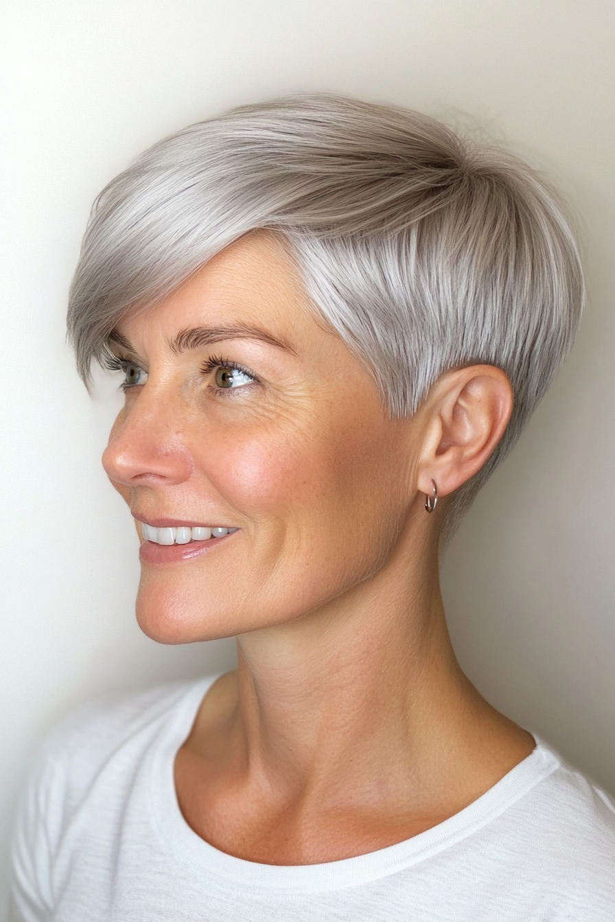 12. Sleek Pixie in Silver (Short Pixie Hairstyles For Women Over 50) - Short Pixie Hairstyles For Women Over 50