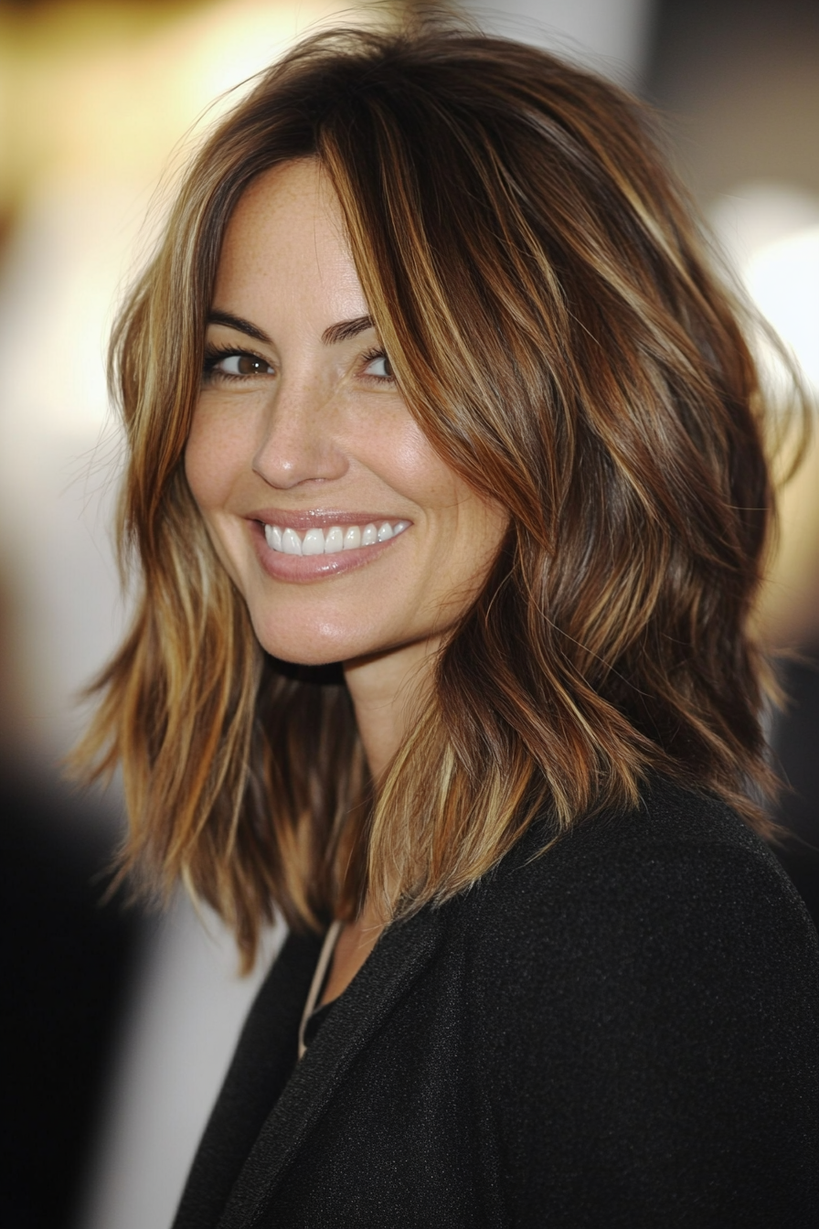 4. Textured Lob with Chestnut Undertones (Hairstyles For Older Women With Fine Hair) - Hairstyles For Older Women With Fine Hair