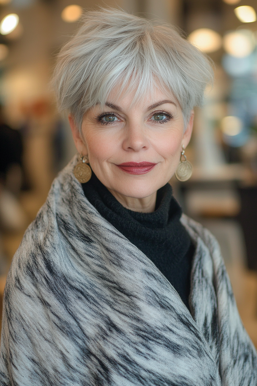 5. Side-Swept Pixie with Salt-and-Pepper Blend (Hairstyles For Older Women With Fine Hair) - Hairstyles For Older Women With Fine Hair