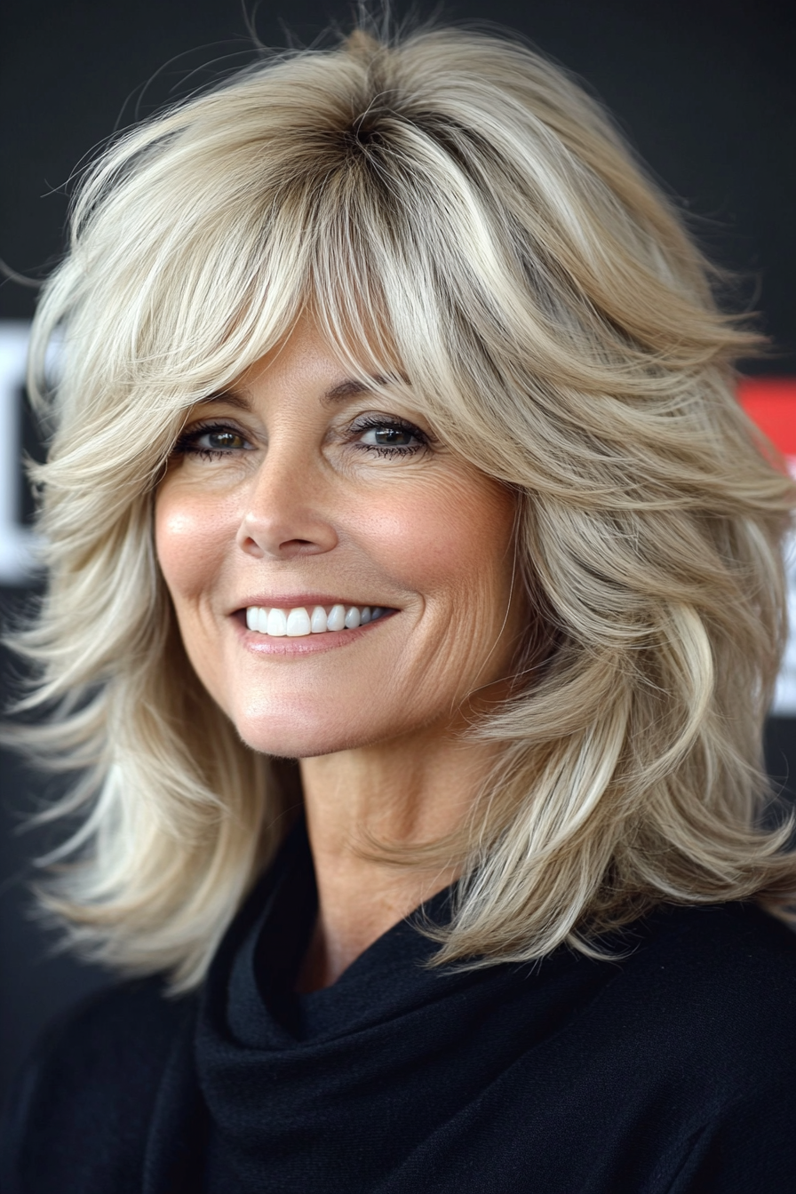 13. Layered Shag with Ash Blonde Tint (Hairstyles For Older Women With Fine Hair) - Hairstyles For Older Women With Fine Hair