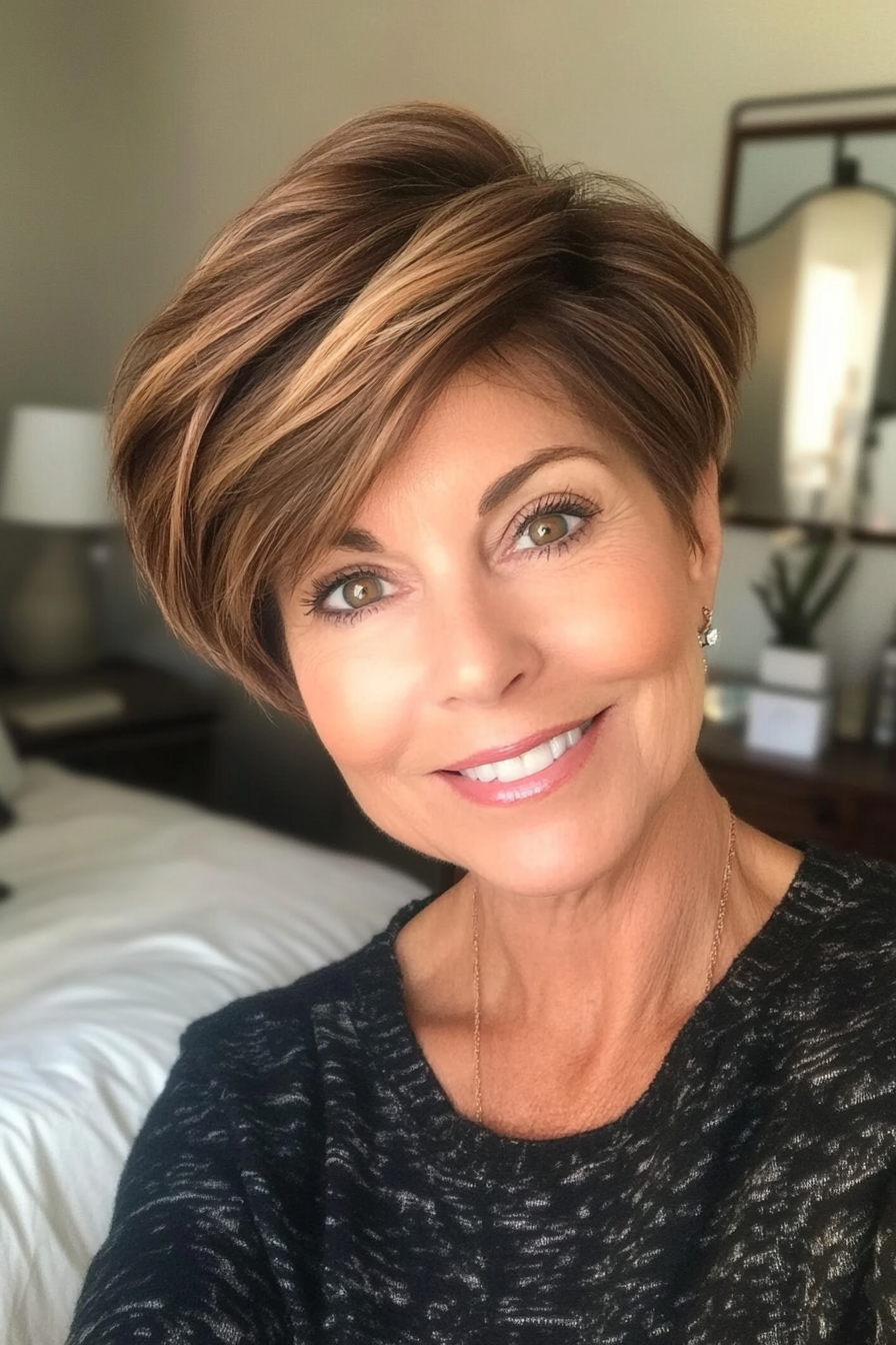 14. Tapered Pixie with Chestnut Glow (Hairstyles For Older Women With Fine Hair) - Hairstyles For Older Women With Fine Hair