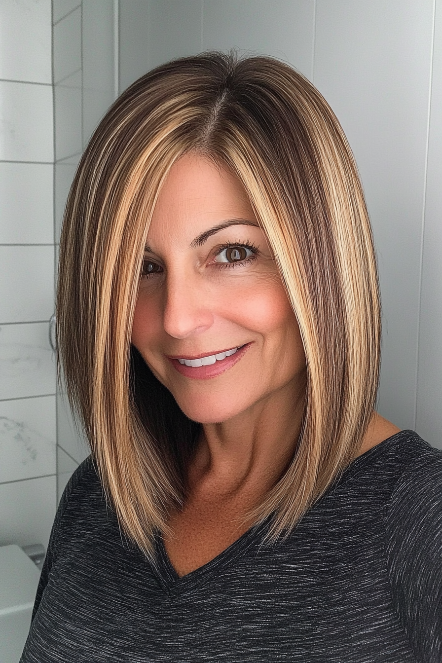 15. Blunt Lob with Subtle Honey Highlights (Hairstyles For Older Women With Fine Hair) - Hairstyles For Older Women With Fine Hair