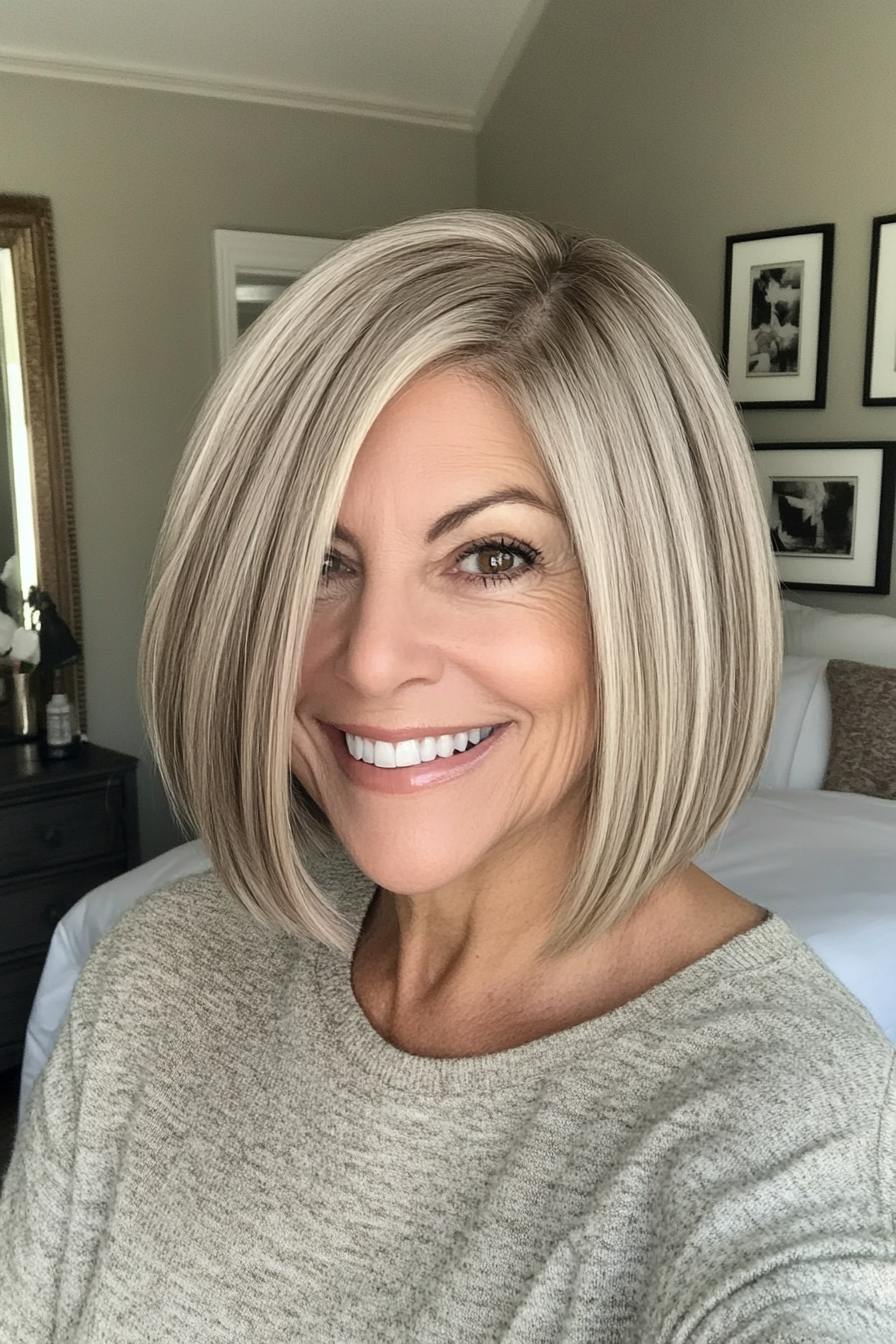 17. Cropped Bob with Warm Beige Undertones (Hairstyles For Older Women With Fine Hair) - Hairstyles For Older Women With Fine Hair