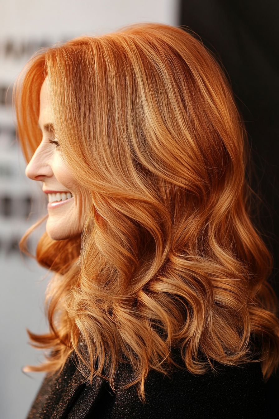 20. Medium-Length Waves with Soft Copper Highlights (Hairstyles For Older Women With Fine Hair) - Hairstyles For Older Women With Fine Hair