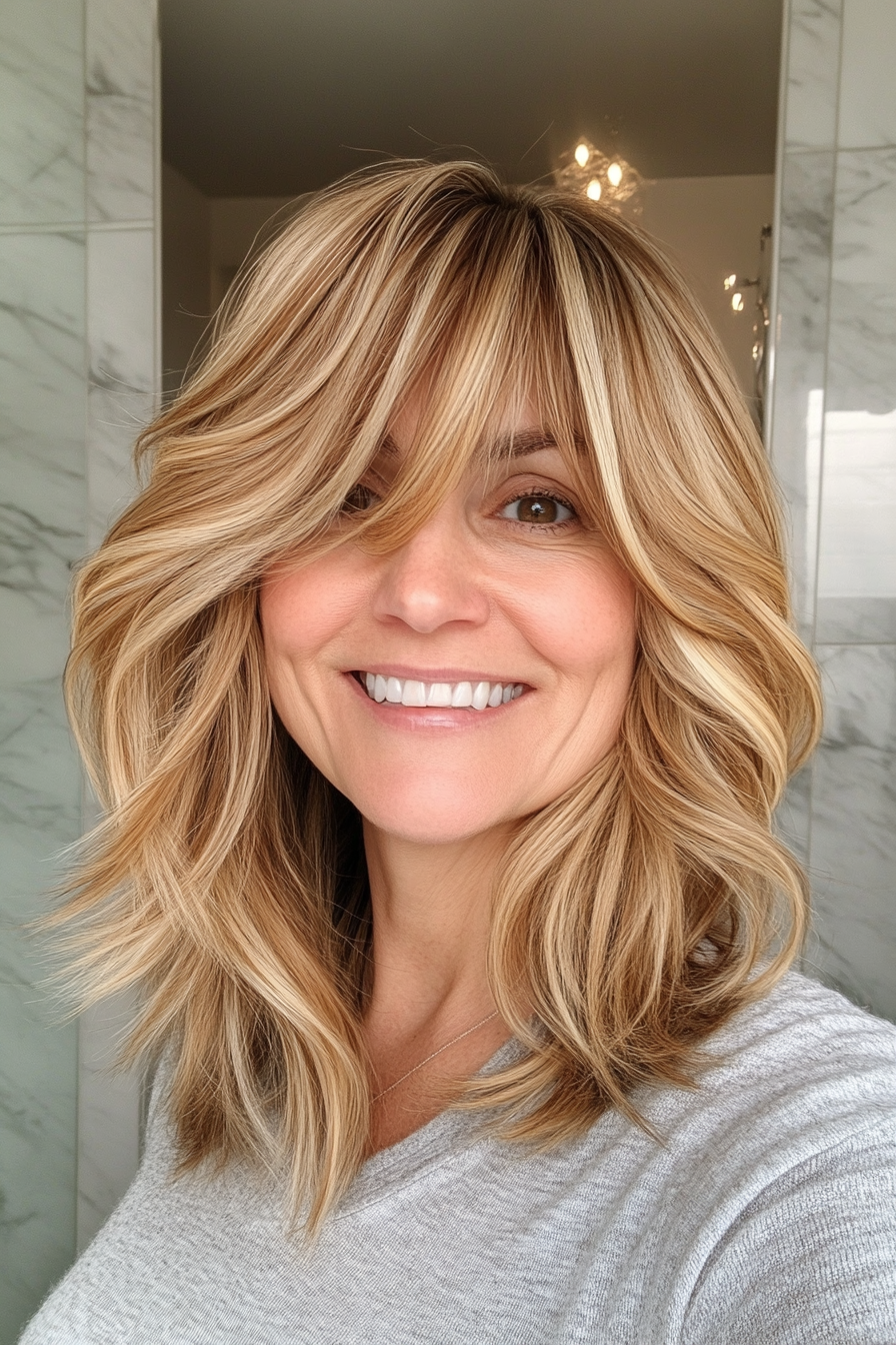 21. Classic Shag with Golden Blonde Accents (Hairstyles For Older Women With Fine Hair) - Hairstyles For Older Women With Fine Hair
