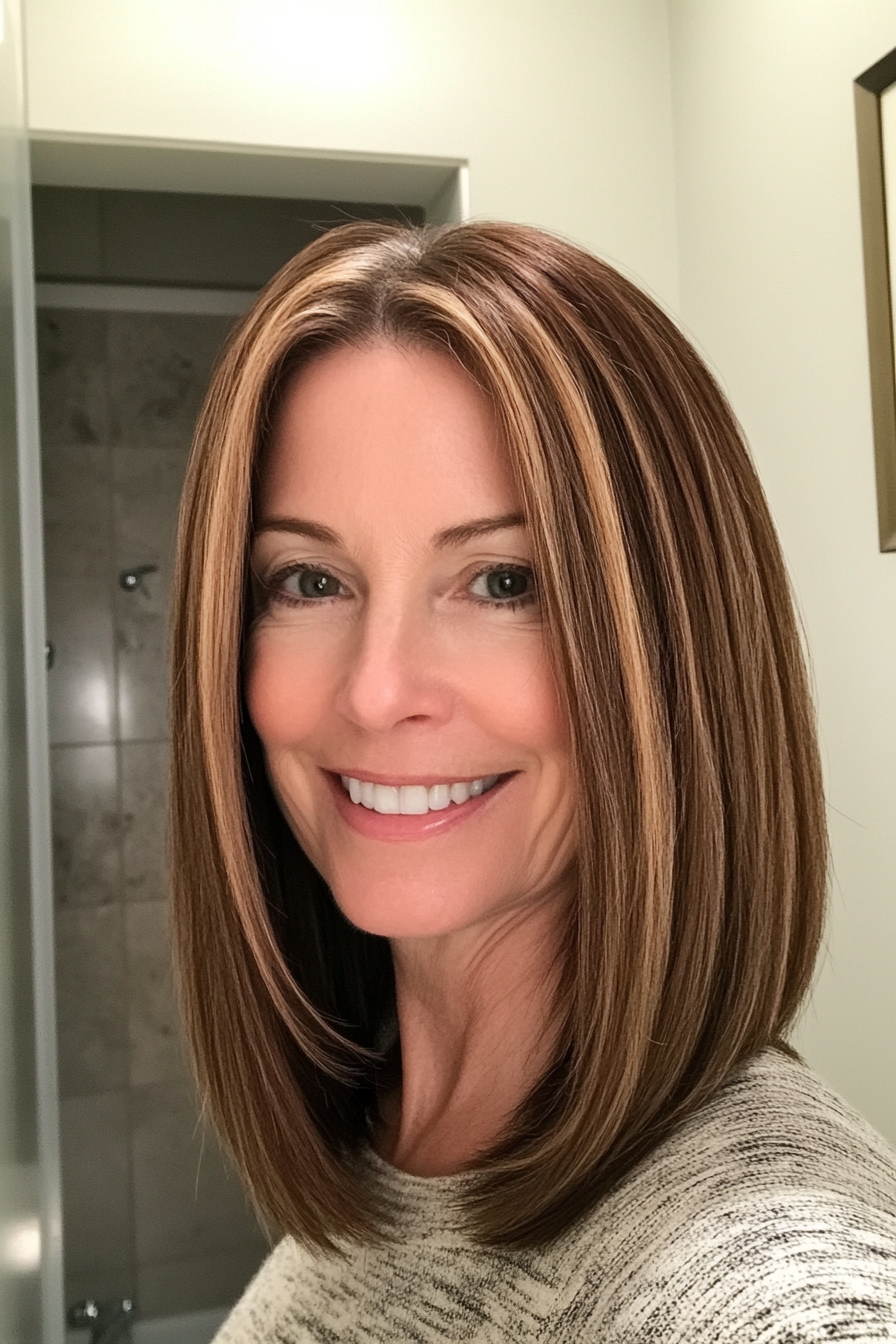 22. Long Bob with Chestnut and Walnut Blend (Hairstyles For Older Women With Fine Hair) - Hairstyles For Older Women With Fine Hair