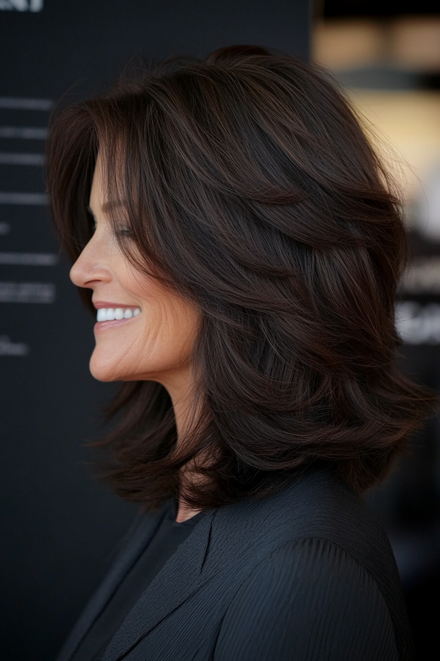 2. Textured Shoulder-Length Cut in Dark Brown (Medium Length Hairstyles For Women Over 40) - Medium Length Hairstyles For Women Over 40