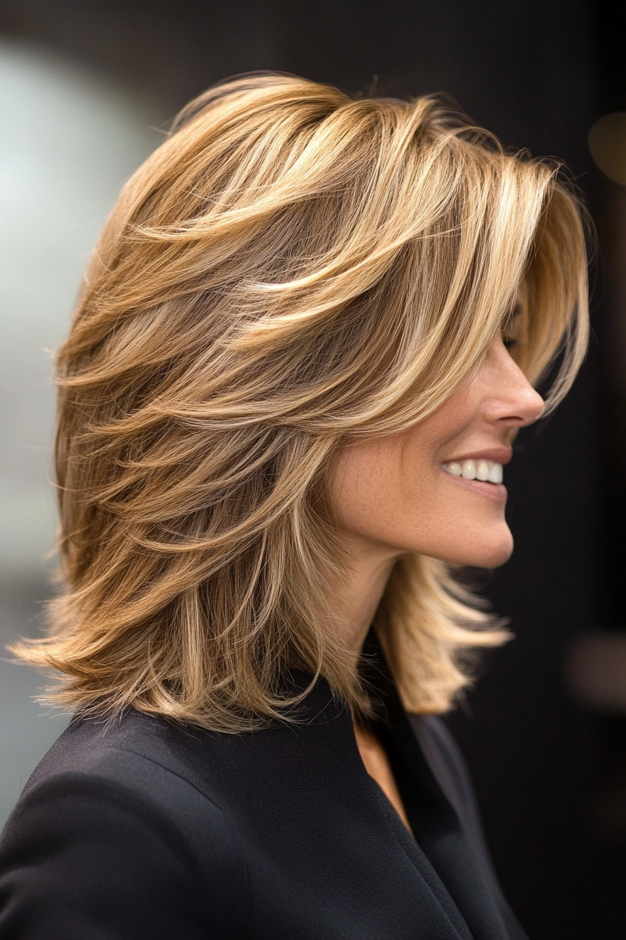 3. Feathered Medium Shag in Light Brown (Medium Length Hairstyles For Women Over 40) - Medium Length Hairstyles For Women Over 40
