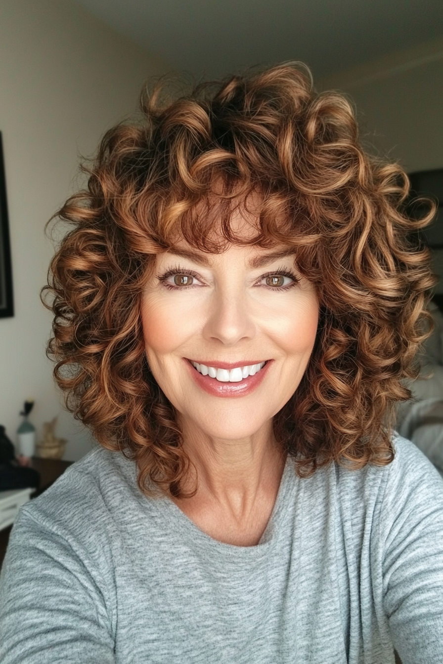 5. Curly Medium Bob with Auburn Tones (Medium Length Hairstyles For Women Over 40) - Medium Length Hairstyles For Women Over 40