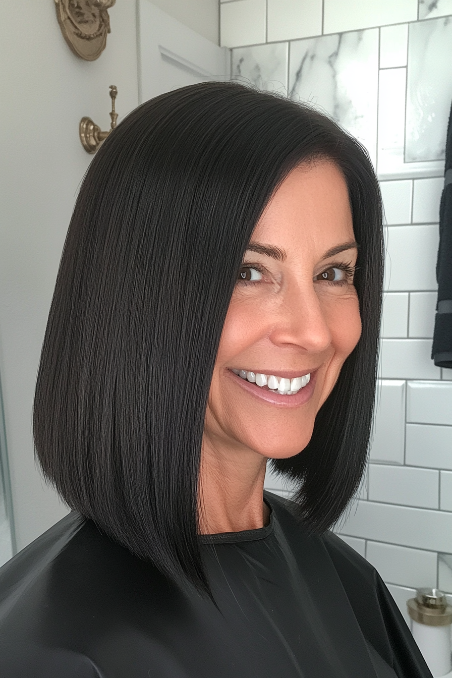 7. Smooth A-Line Cut in Soft Black (Medium Length Hairstyles For Women Over 40) - Medium Length Hairstyles For Women Over 40