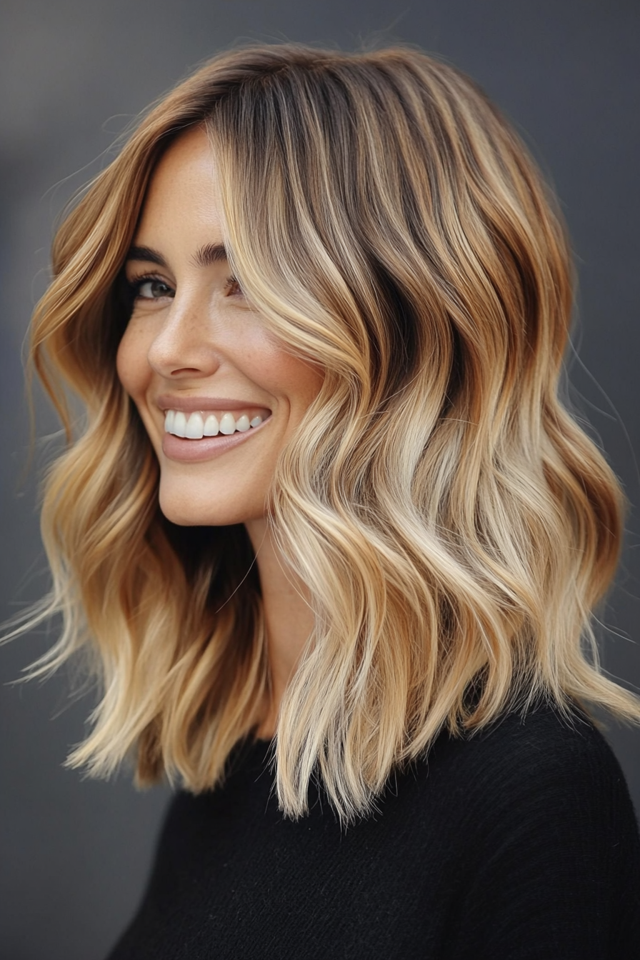 9. Soft Waves with Light Brown Ombré (Medium Length Hairstyles For Women Over 40) - Medium Length Hairstyles For Women Over 40
