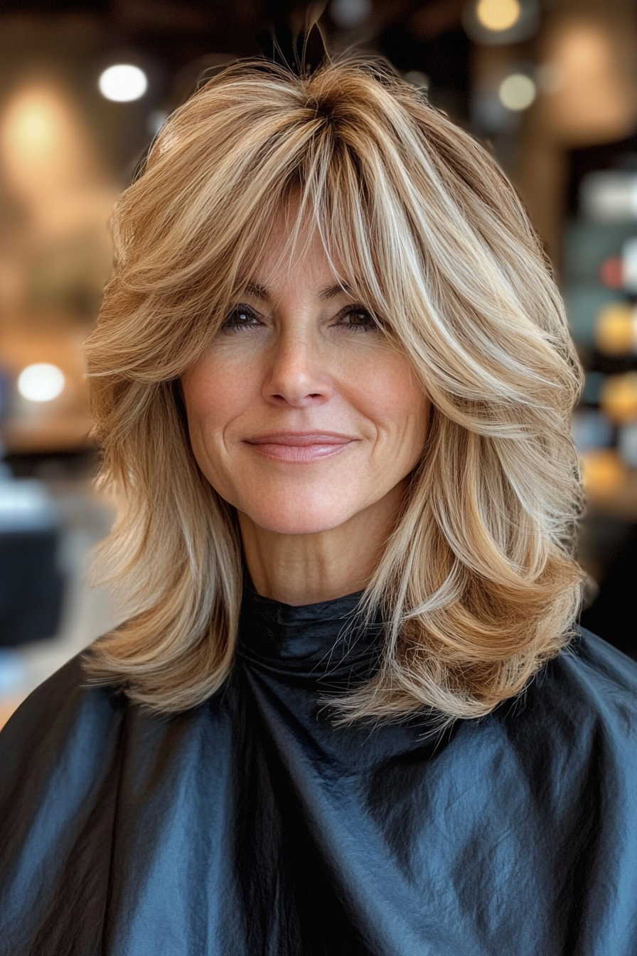 23. Modern Shag Cut with Soft Blonde Highlights (Medium Length Hairstyles For Women Over 40) - Medium Length Hairstyles For Women Over 40