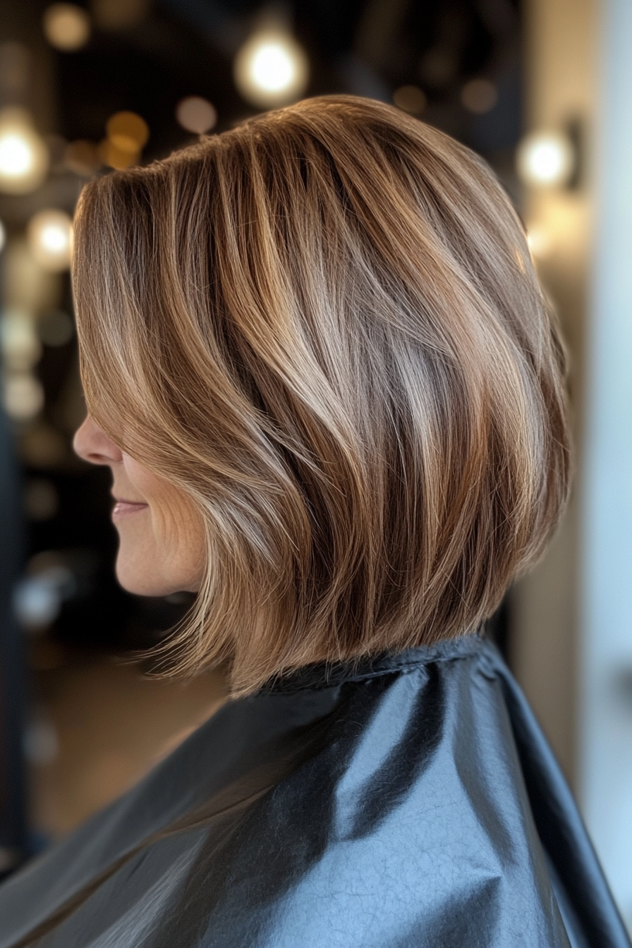 14. Blended Layer Bob in Ash Brown (Bob Hairstyles For Women Over 40) - Bob Hairstyles For Women Over 40