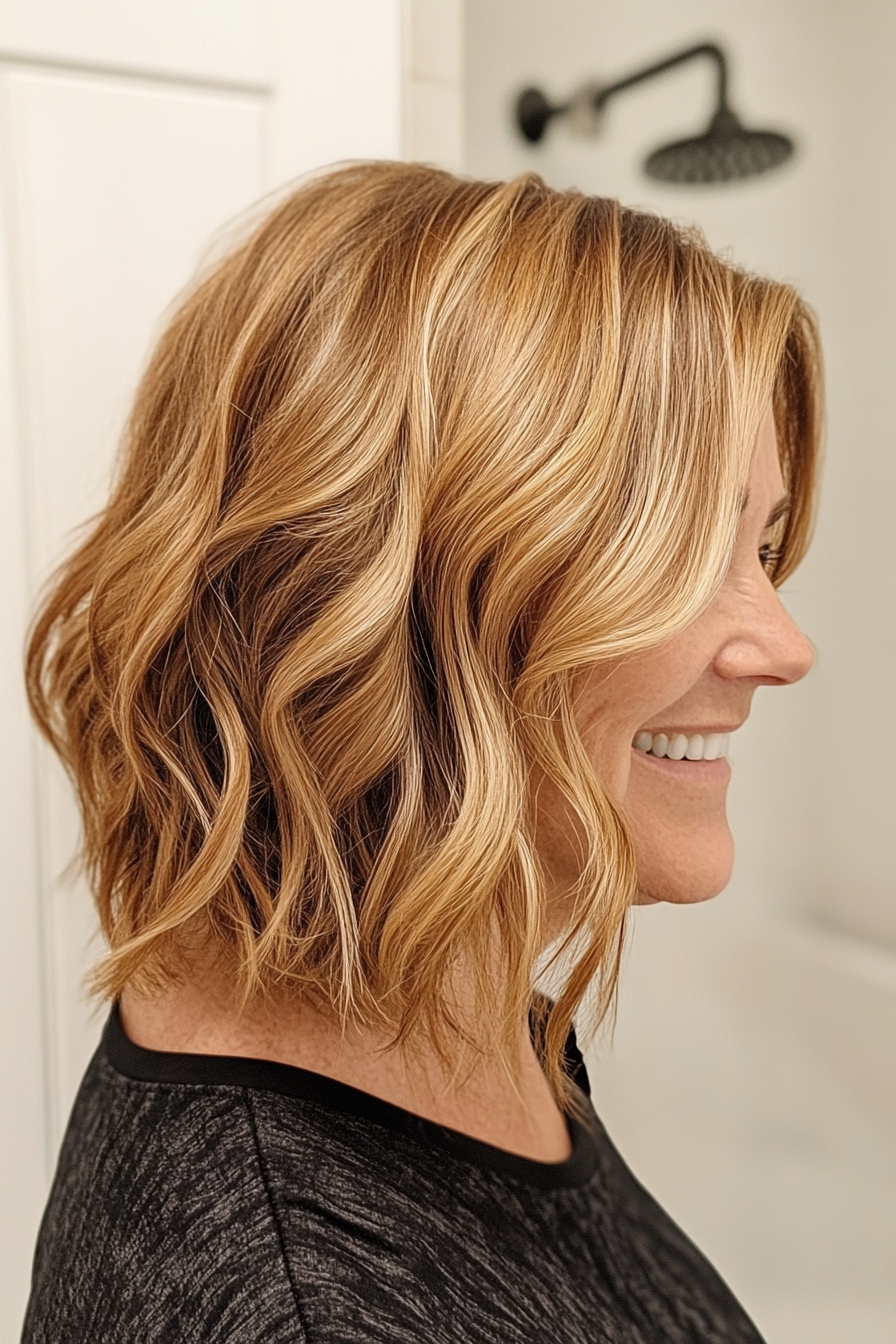 16. Wavy Bob in Golden Brown (Bob Hairstyles For Women Over 40) - Bob Hairstyles For Women Over 40