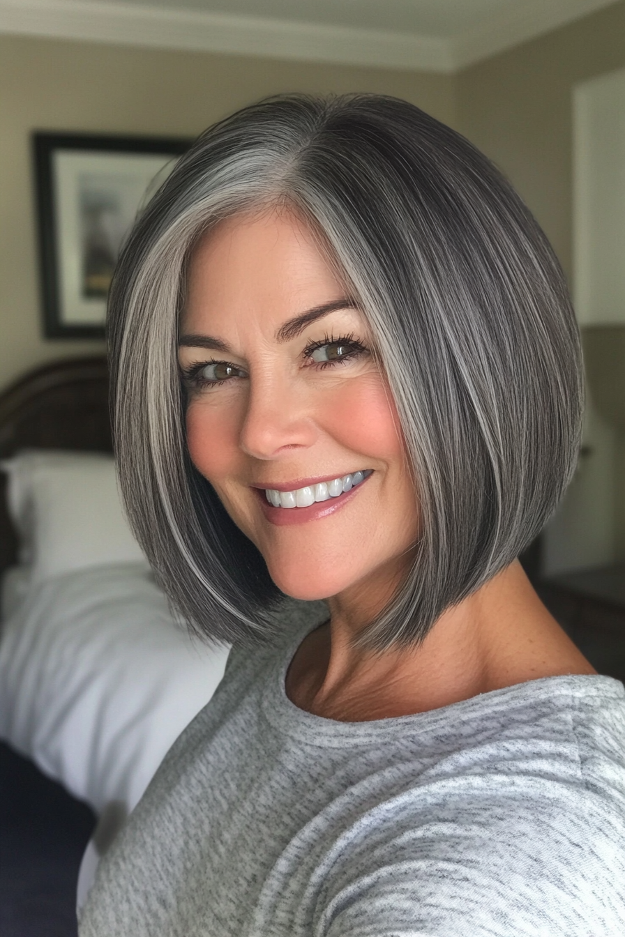 17. Graduated Bob in Natural Dark Gray (Bob Hairstyles For Women Over 40) - Bob Hairstyles For Women Over 40