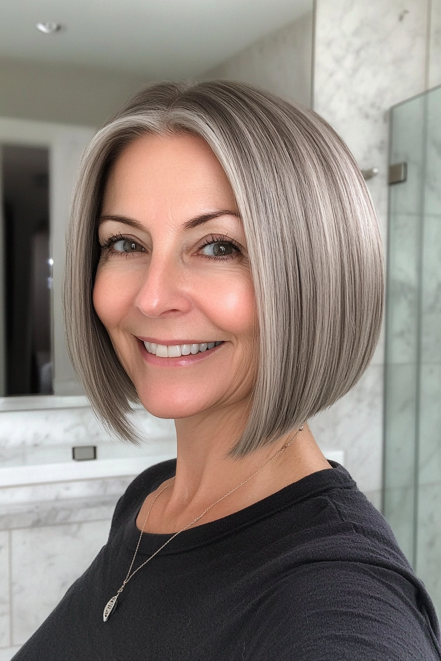 20. Tapered Bob in Sandy Gray (Bob Hairstyles For Women Over 40) - Bob Hairstyles For Women Over 40