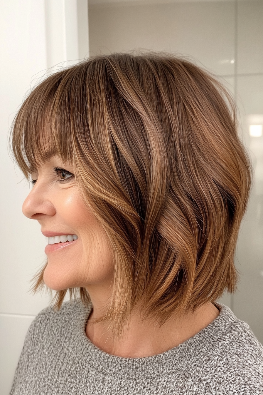 21. Fringed Bob in Chestnut Ombre (Bob Hairstyles For Women Over 40) - Bob Hairstyles For Women Over 40